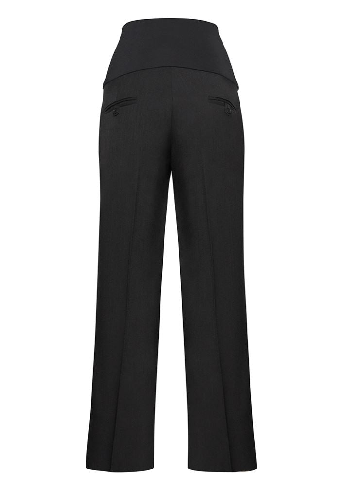 Ladies Maternity Pant in Charcoal, Large size, featuring expandable rib front for comfort and stylish mid-rise straight leg fit.