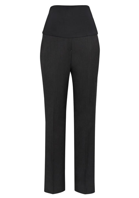 Ladies Maternity Pant in Charcoal, Size Small, featuring soft expandable rib for comfort and a flattering mid-rise straight leg design.