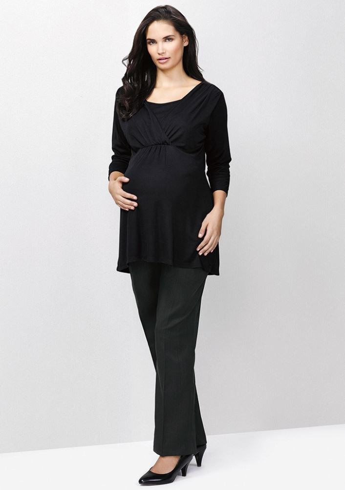 Ladies black maternity pants in XL, featuring soft expandable rib design and straight leg cut for comfort and style during pregnancy.