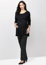 Ladies black maternity pants in XL, featuring soft expandable rib design and straight leg cut for comfort and style during pregnancy.