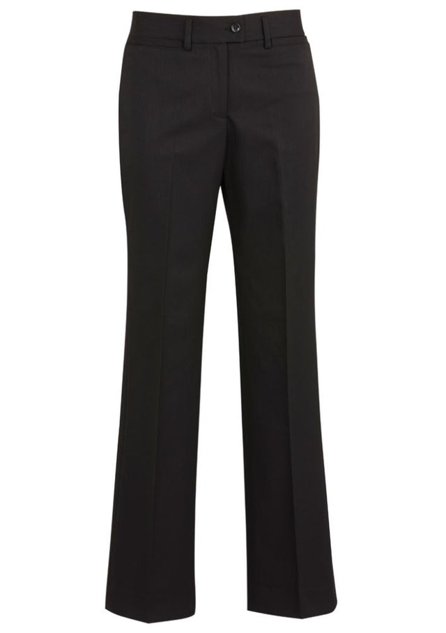 Ladies Relaxed Fit Pant in Black, size 26, featuring a mid-rise design and horizontal front pockets for everyday comfort.