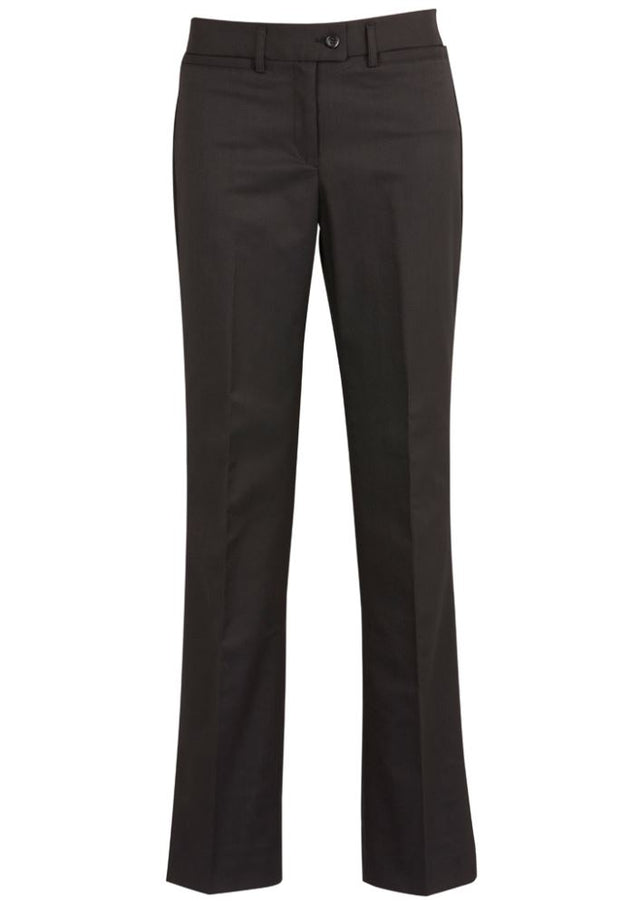 Ladies relaxed fit charcoal pants from Biz Collection, featuring a mid-rise design and functional horizontal front pockets.