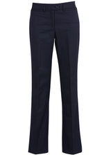 Navy relaxed fit pants for women, size 4, featuring a soft blend fabric, mid-rise waist, and convenient front pockets.
