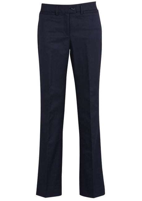 Navy relaxed fit pants for women, size 4, featuring a soft blend fabric, mid-rise waist, and convenient front pockets.