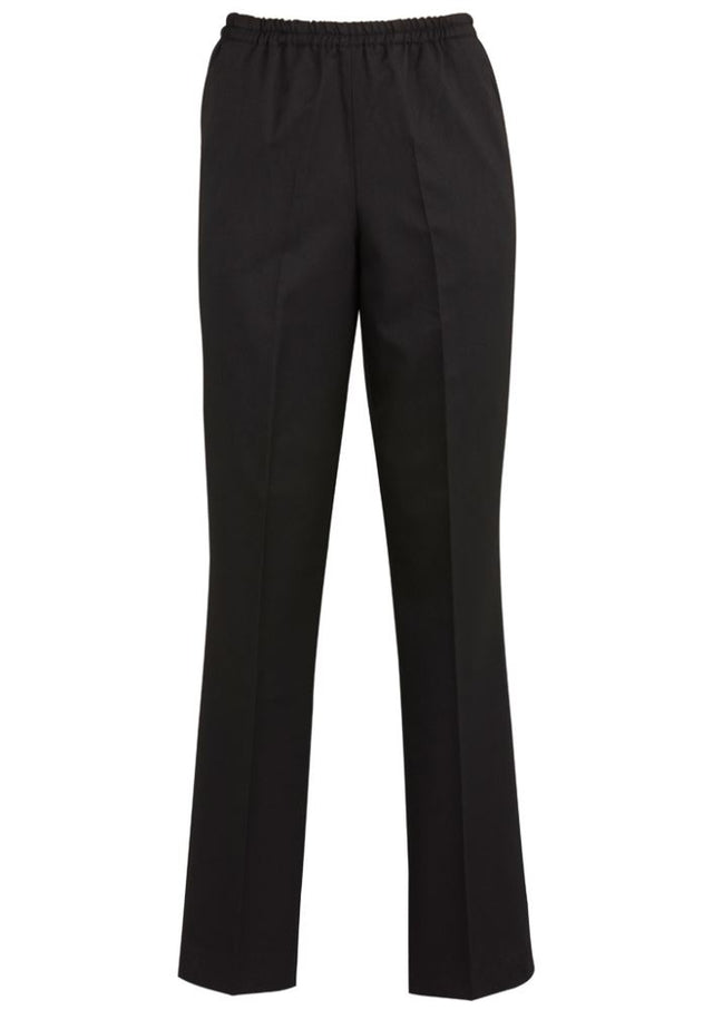 Ladies Easy Fit Pant in black, featuring a tapered leg, deep pockets, and a comfortable pull-on style for versatile wear.
