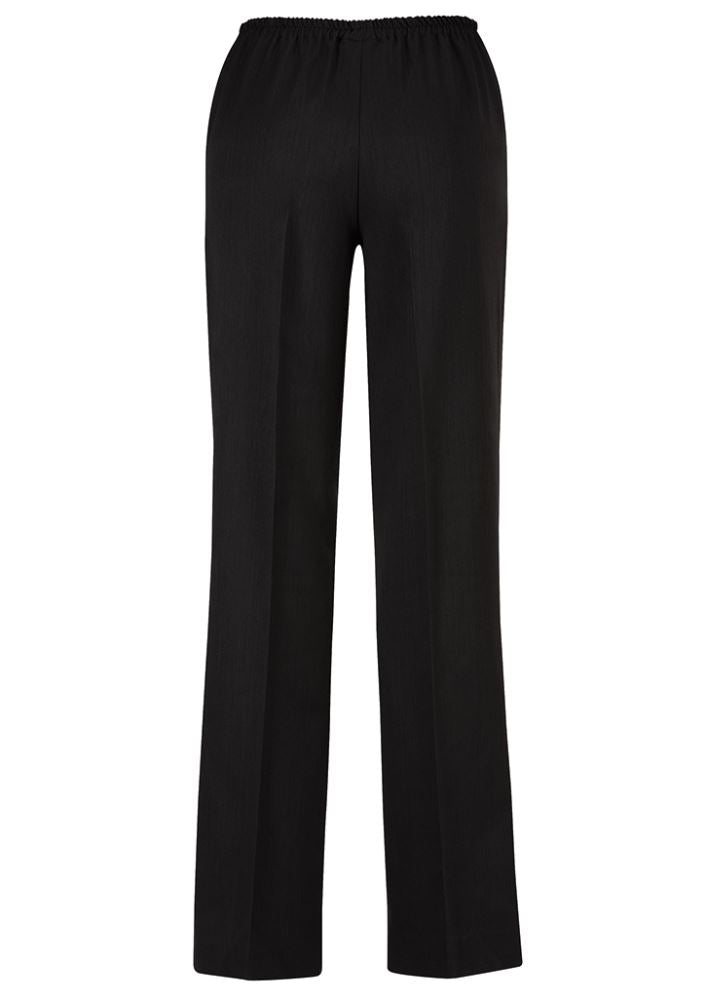 Ladies Easy Fit Pant in black with tapered legs, deep side pockets, made from breathable polyester and bamboo charcoal blend.