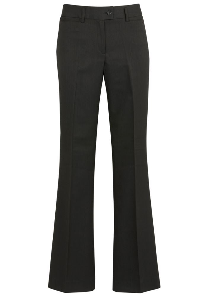 Ladies relaxed fit bootleg pants in charcoal with mid-rise, front pockets, and breathable bamboo charcoal fabric.