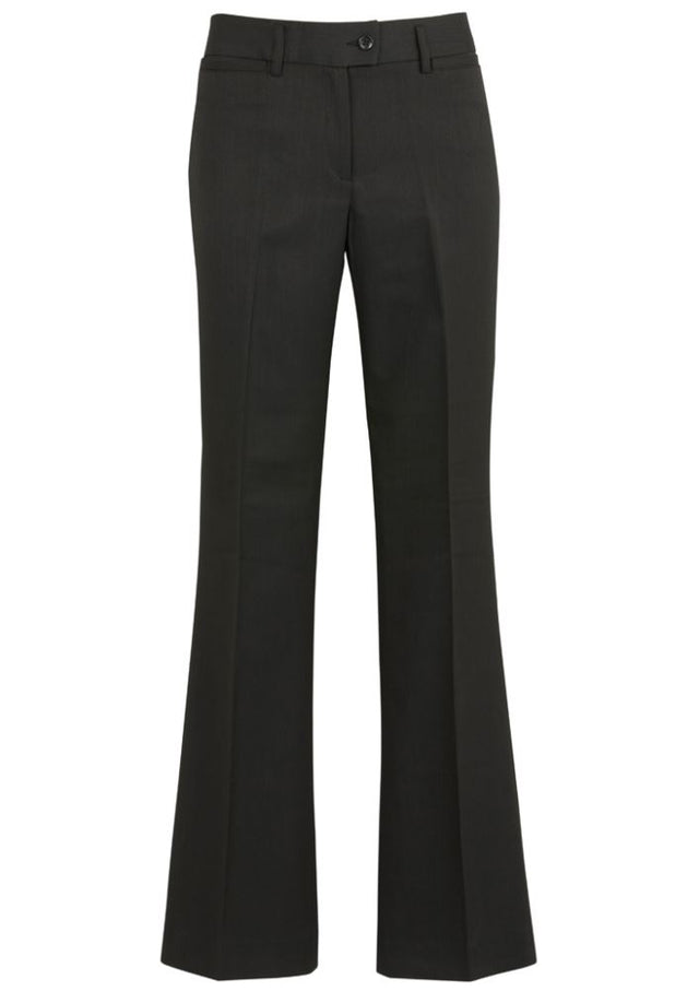 Ladies relaxed fit bootleg pants in charcoal with mid-rise, front pockets, and breathable bamboo charcoal fabric.