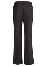 Ladies relaxed fit bootleg pant in charcoal, size 16, featuring mid-rise waist and horizontal front pockets for comfort and style.