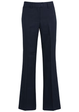 Ladies navy bootleg pants size 26, featuring a relaxed fit, mid-rise waist, and practical front pockets from Biz Collection.