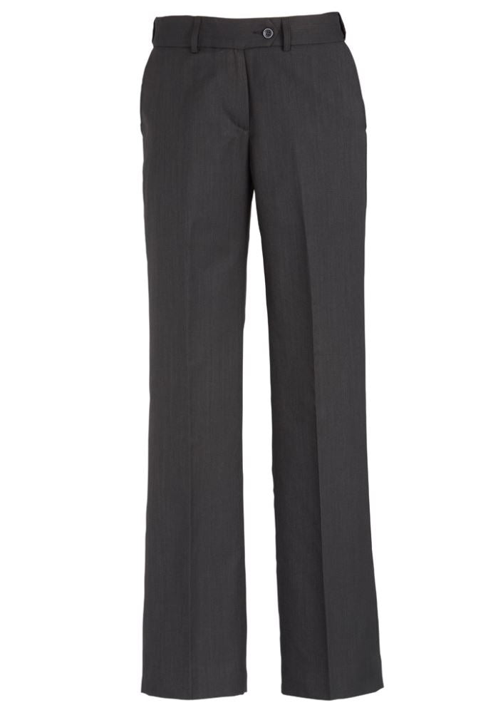 Ladies adjustable waist pant in charcoal, size 18, featuring concealed waist, deep pockets, and mid-rise fit for comfort and style.