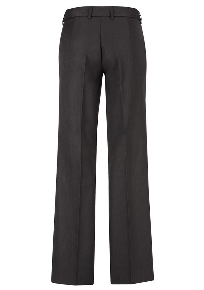 Ladies Adjustable Waist Pant in charcoal, size 4, featuring a mid-rise fit, breathable fabric, and deep side pockets.
