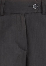 Ladies navy adjustable waist pants with concealed waist, deep pockets, and mid-rise design, perfect for work and casual wear.