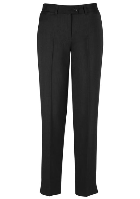 Ladies Slim Leg Pant in black, size 10, featuring a tailored fit, tapered design, and split hem for comfort. Ideal for workwear.