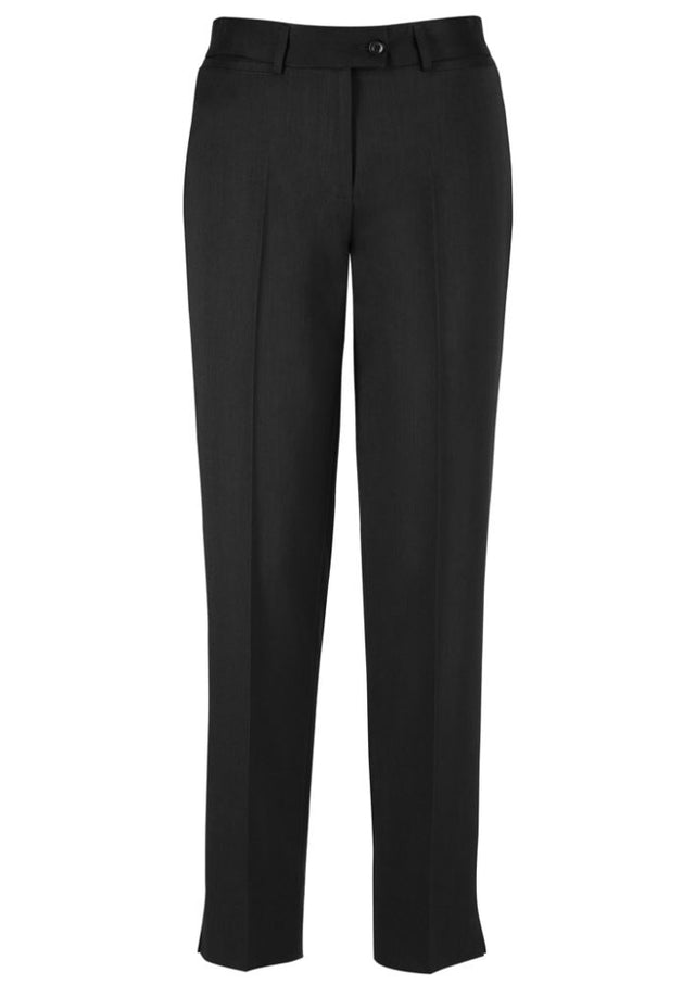 Ladies Slim Leg Pant in black, size 10, featuring a tailored fit, tapered design, and split hem for comfort. Ideal for workwear.