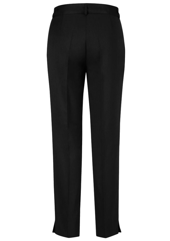 Slim leg pants in black for women, featuring a tapered design and split for comfort, from Biz Collection, size 10.