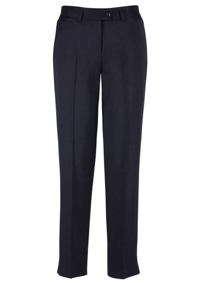 Navy ladies slim leg pants, size 10, from Biz Collection, featuring a flattering cut and breathable fabric for all-day comfort.