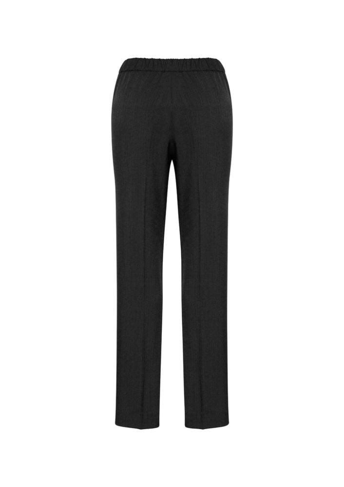 Ladies Ultra Comfort Waist Pant in black, size 26, featuring elastic waistband, tapered legs, and side pockets for versatile wear.