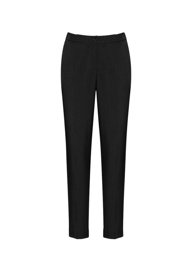 Ladies Ultra Comfort Waist Pant in Black, size 32, featuring elastic waistband, tapered legs, and side pockets for versatile wear.