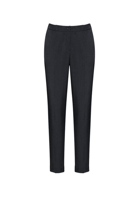 Ladies Ultra Comfort Waist Pant in charcoal, size 10, featuring a higher rise waistband, tapered leg, and side pockets for versatility.
