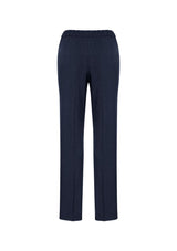Navy ultra comfort waist pants for women, featuring elastic waistband, tapered leg, and side pockets for style and functionality.
