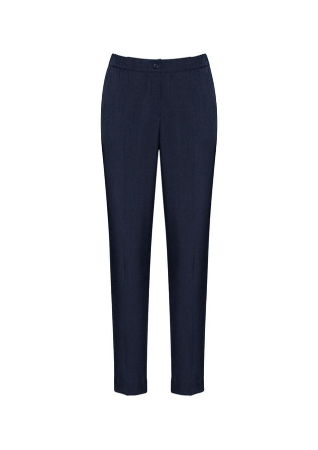 Navy Ladies Ultra Comfort Waist Pant in size 24 with elastic waistband and tapered leg, designed for style and ease.
