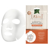 A'kin Rosehip Oil and Vitamin C Brightening Face Mask, eco-friendly sheet mask for glowing, revitalized skin with organic ingredients.