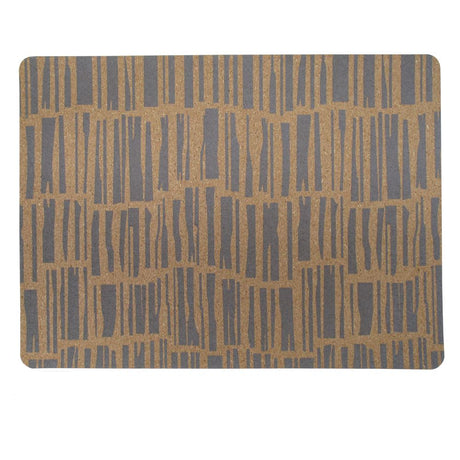 Set of 4 grey cork placemats with heat protection, 4-layer backing, and wipe-clean surface to protect tables from damage.