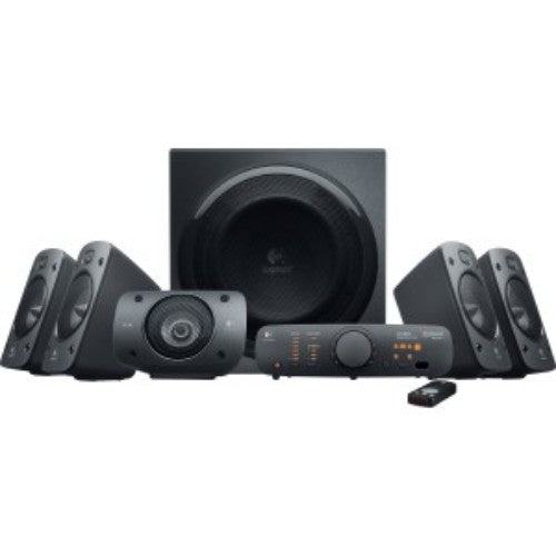 Logitech Z906 Surround Sound Speakers delivering powerful 500-watt audio with THX certification for an immersive audio experience.