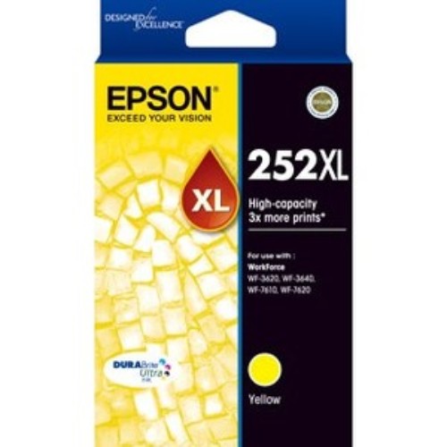 High-capacity yellow ink cartridge for Epson printers, delivering vibrant, durable prints resistant to water and fading.