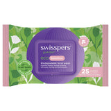 Biodegradable Swisspers Eco Sensitive Facial Wipes pack, made from natural fibers for gentle cleansing of sensitive skin.