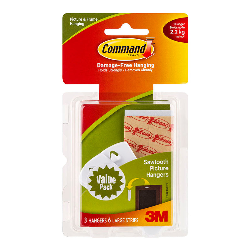 3M Command Picture Hanger 17042 Large White Sawtooth Pk/3