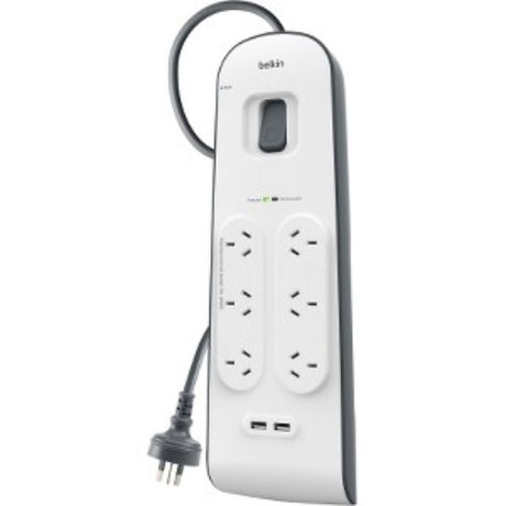 Belkin 6-Outlet Surge Protector with 2.4A USB, 650 Joules surge protection for computers and electronics safety.