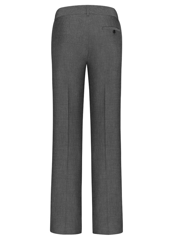 Ladies relaxed fit grey pants by Biz Collection, featuring mid-rise design, comfortable waistband, and practical pockets.