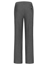 Ladies relaxed fit grey pants with mid-rise design, soft stretchy fabric, and practical pockets, suitable for various occasions.