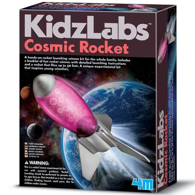 Hands-on STEM rocket launching kit for kids, reaching heights up to 50 feet with experiments and safety tips included.