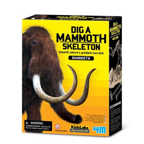 Children excavate and assemble a life-sized mammoth skeleton with the engaging Dig A Mammoth Skeleton kit from 4M.