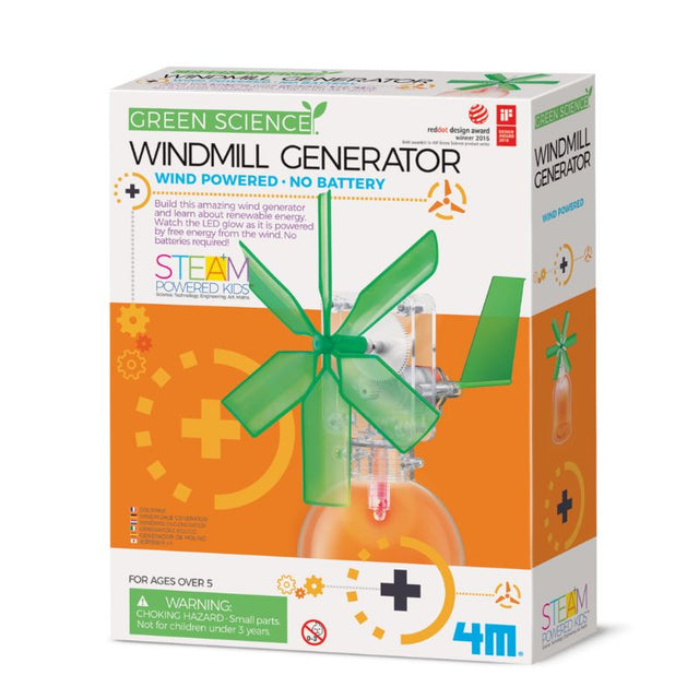 DIY Windmill Generator - 4M kit showcasing wind energy conversion with LED light, ideal for education and eco-friendly projects.