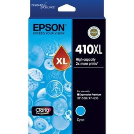 High-capacity cyan ink cartridge for Epson printers, delivering vibrant colors and sharp text for photos and documents.