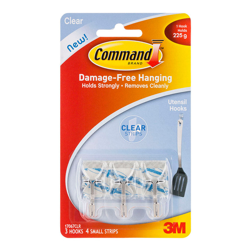 3M Command Hook 17067CLR Small Clear Wire Utensil Pk/3
