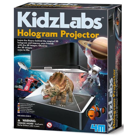 KidzLabz Hologram Projector by 4M showcasing a child creating stunning 3D holographic displays for educational fun and creativity.