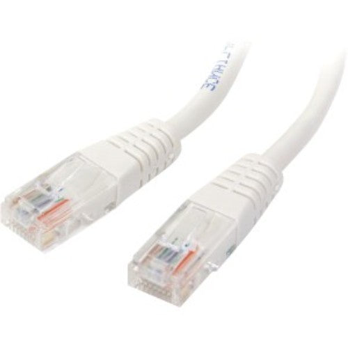 15m Cat5e white RJ45 patch cable for fast, reliable Ethernet, featuring gold connectors and durable molded design.