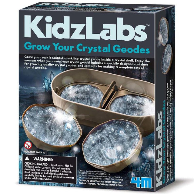 Crystal geodes growth kit by 4M, allowing hands-on creation of stunning crystals at home for all ages.