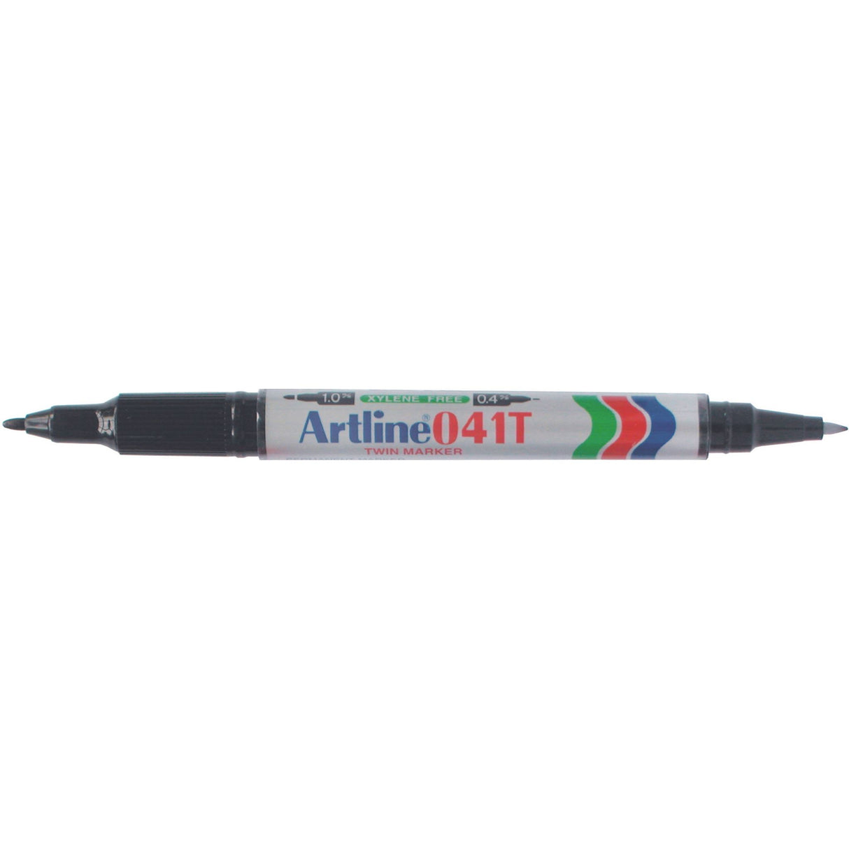 Artline 041t Permanent Dual Nib Marker set in black featuring 12 markers with super fine and fine tips for versatile marking.