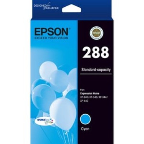 Epson DURABrite Ultra cyan ink cartridge for vibrant, sharp prints; water, fade, and highlighter resistant, ideal for everyday use.