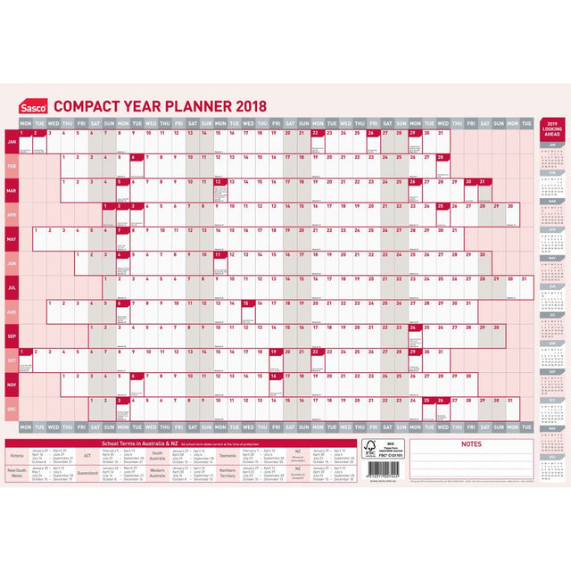 Sasco Compact Year Planner 2018, lightweight planner with pen kit, ideal for organized planning in small spaces.