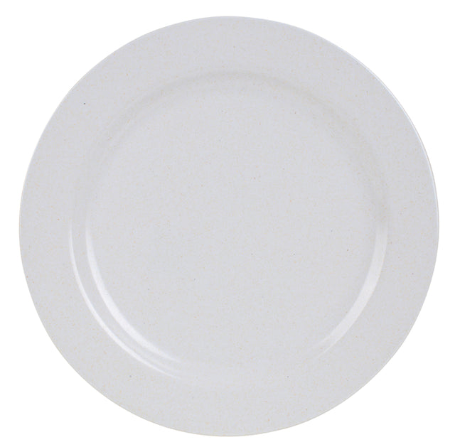 Set of 10 durable 25cm white melamine round plates, stylish for casual or elegant dining occasions.