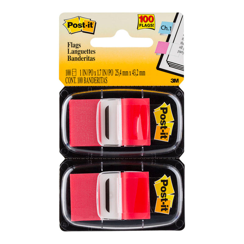 3M Post-it Flags 680-RD2  Twin Pack Red 25x43mm 50/Dispenser, 2 Dispensers/Pk