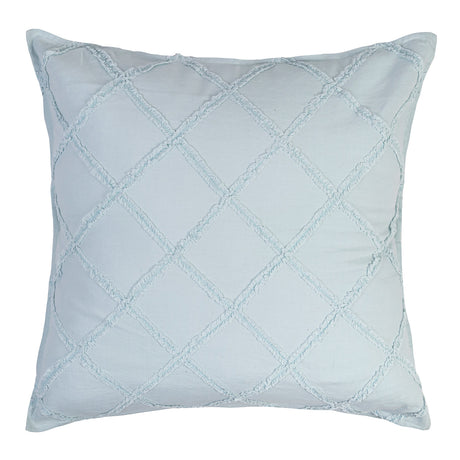 Frances Fringed European Cushion in Light Blue, 65cm, featuring a lace-detailed square pattern for a sophisticated touch.