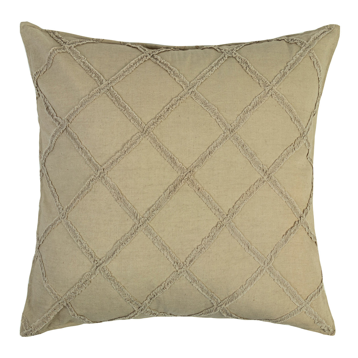 Frances Fringed European Cushion in Natural, featuring a lace detail and square pattern, perfect for elegant home decor.